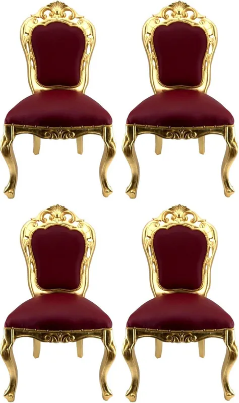 Casa Padrino ensemble de chaises de salle à manger baroque de luxe bordeaux rouge / or - 4 Chaises de salle à manger faites à la main avec aspect cuir - Meubles de salle à manger baroques Online Kaufen