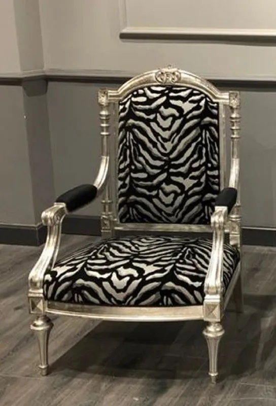 Preisreduziert Casa Padrino fauteuil baroque de luxe noir / argent / argent antique - Fauteuil de salon de style baroque - Mobilier de salon baroque