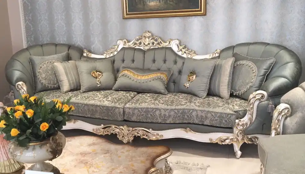 Direkt Vom Hersteller Casa Padrino canapé baroque de luxe vert / blanc / or - Magnifique canapé de salon - Meuble de salon baroque fait main - Noble & Magnifique