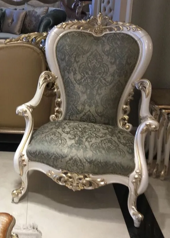 Casa Padrino fauteuil baroque de luxe vert / blanc / or - Fauteuil de salon avec motif élégant - Meuble de salon baroque - Noble & Magnifique Günstig