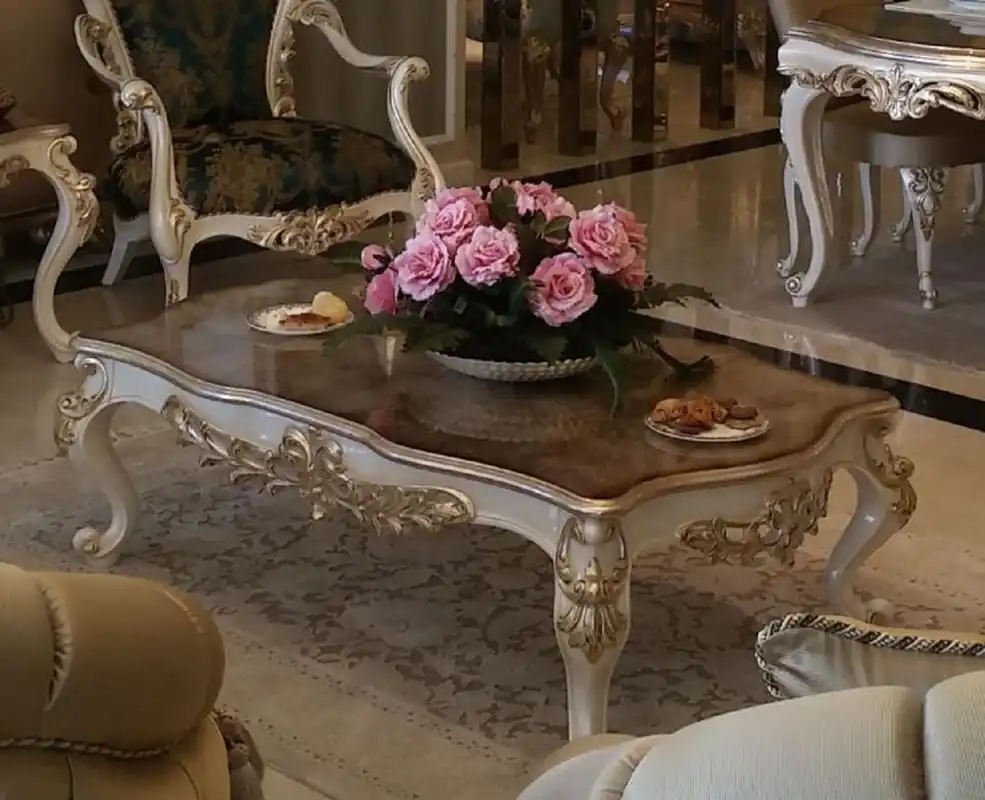 Casa Padrino table basse baroque de luxe marron / blanc / or - Table de salon rectangulaire en bois massif de style baroque - Meubles de salon baroques nobles Meistverkauft