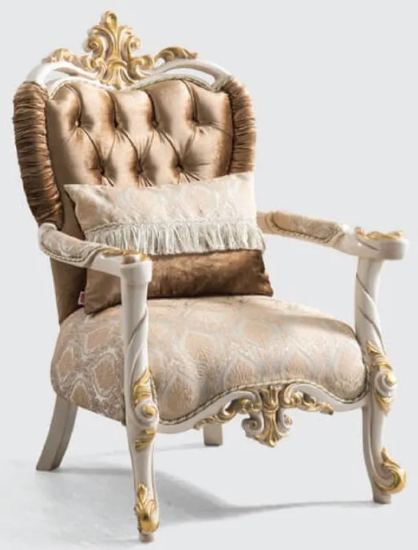 Casa Padrino fauteuil baroque de luxe marron / argent / blanc / or - Magnifique fauteuil de salon avec motif élégant - Mobilier Baroque Highlight
