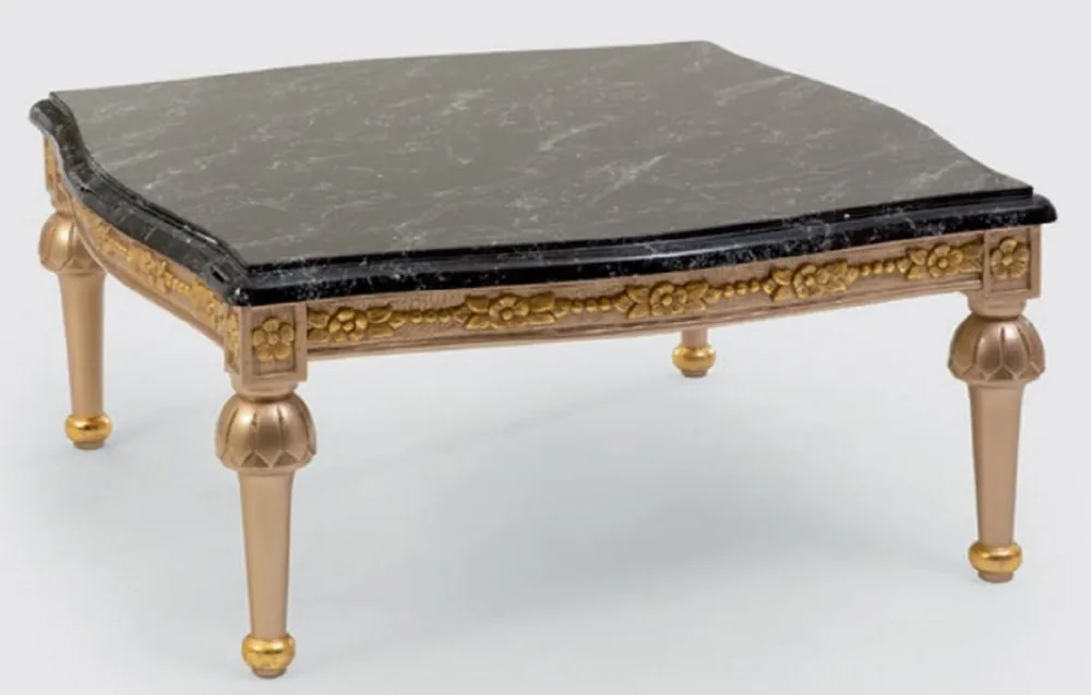 Ausverkauf Casa Padrino table basse baroque de luxe noir / argent / or - Magnifique table de salon en bois massif avec plateau en aspect marbre - Mobilier Baroque