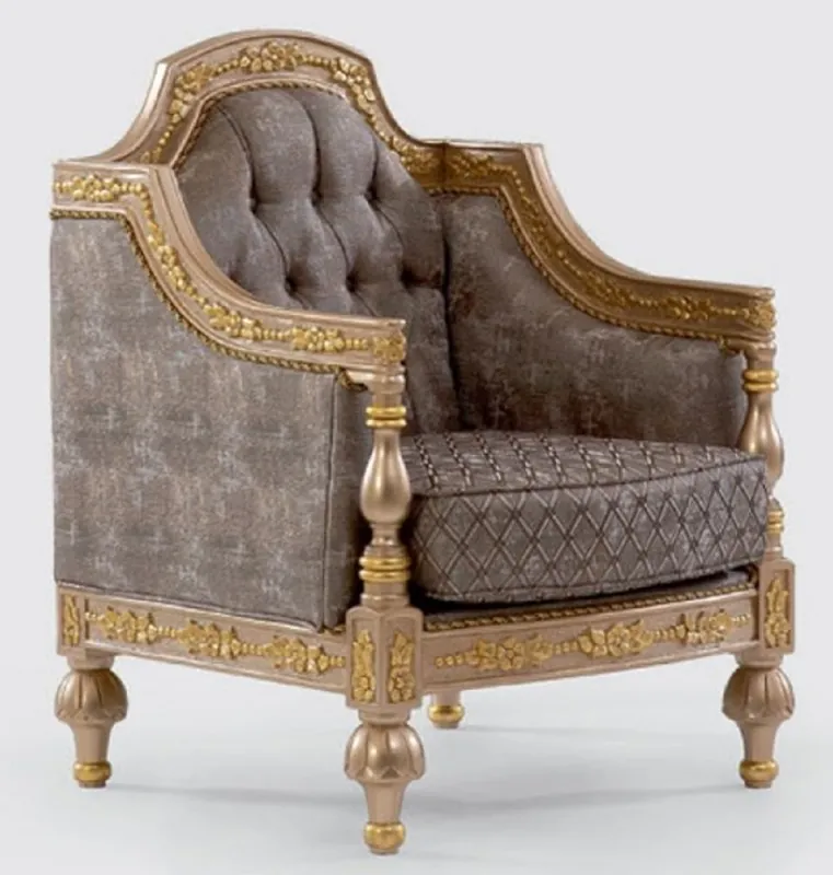 Kracherpreis Casa Padrino fauteuil baroque de luxe gris / argent / or - Magnifique fauteuil de salon avec motif élégant - Mobilier Baroque