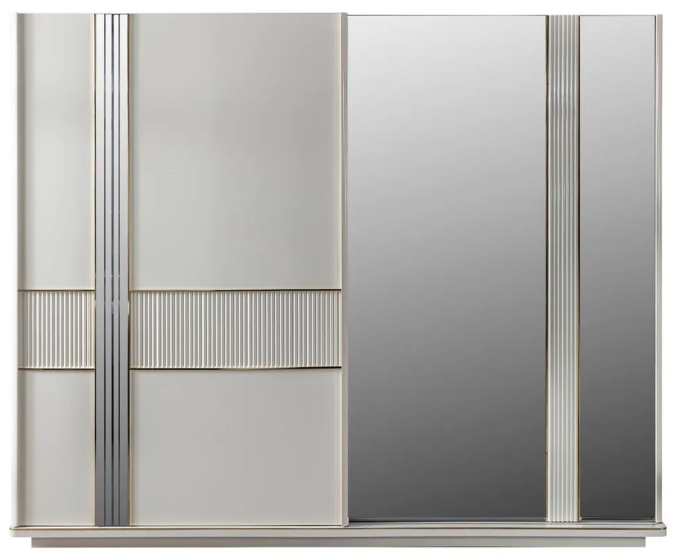 Echt Casa Padrino armoire de chambre de luxe blanc / or 260 x 72 x H. 218 cm - Armoire en bois massif noble avec 2 portes coulissantes - Meuble de chambre de luxe