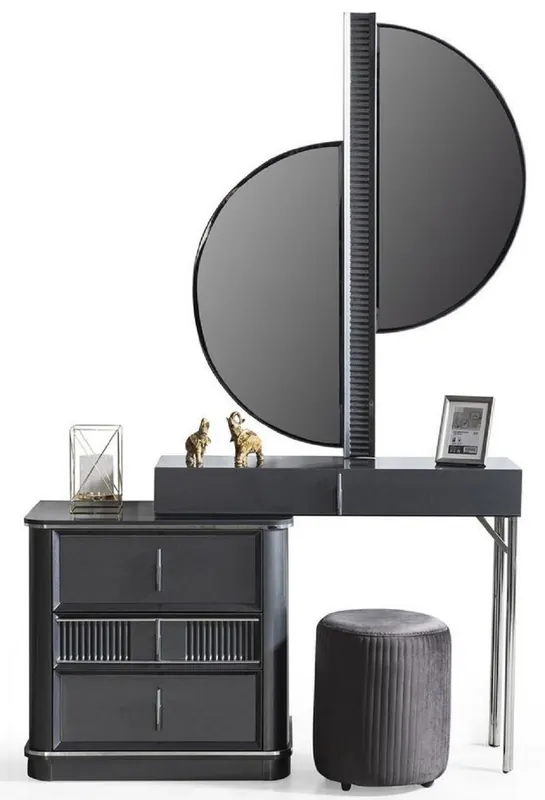 Garantierte Lieferung Casa Padrino ensemble de coiffeuse de chambre de luxe gris / argent - 1 Table de Maquillage avec Miroir & 1 Tabouret - Mobilier de chambre de luxe