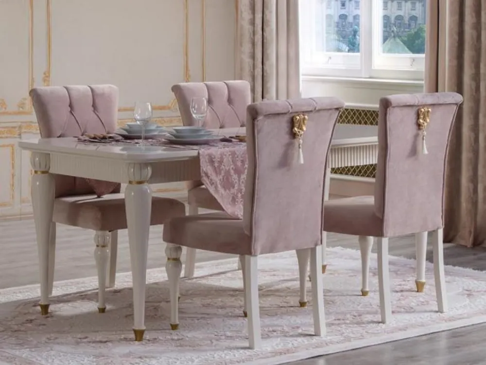 Highlight Casa Padrino ensemble de salle à manger baroque de luxe rose / blanc / or - 1 Table à Manger & 6 Chaises à Manger - Mobilier de salle à manger baroque