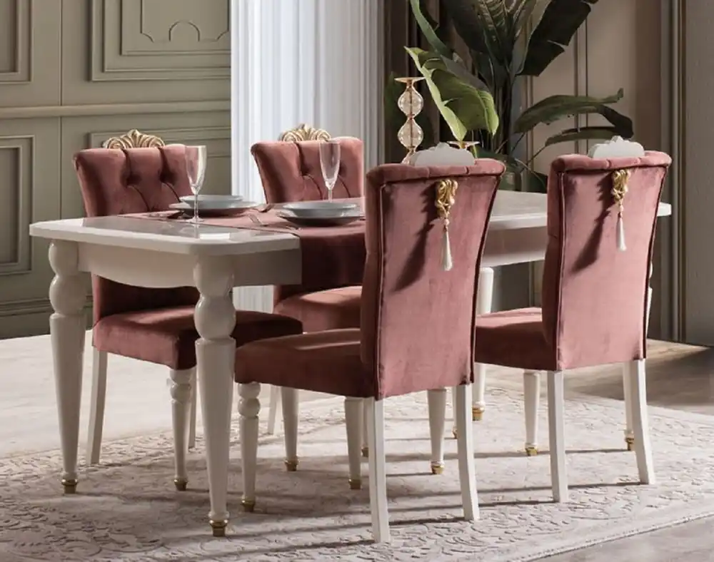 Sofort Bestellen Casa Padrino ensemble de salle à manger baroque de luxe rouge / blanc / or - 1 Table à Manger & 6 Chaises à Manger - Mobilier de salle à manger baroque