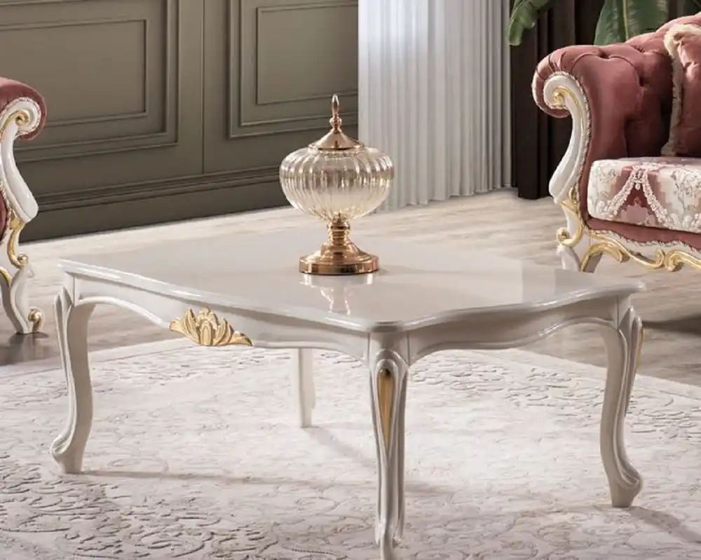 Casa Padrino table basse baroque de luxe blanc / or - Table de salon en bois massif faite à la main de style baroque - Meubles de salon nobles de style baroque Neue Ware