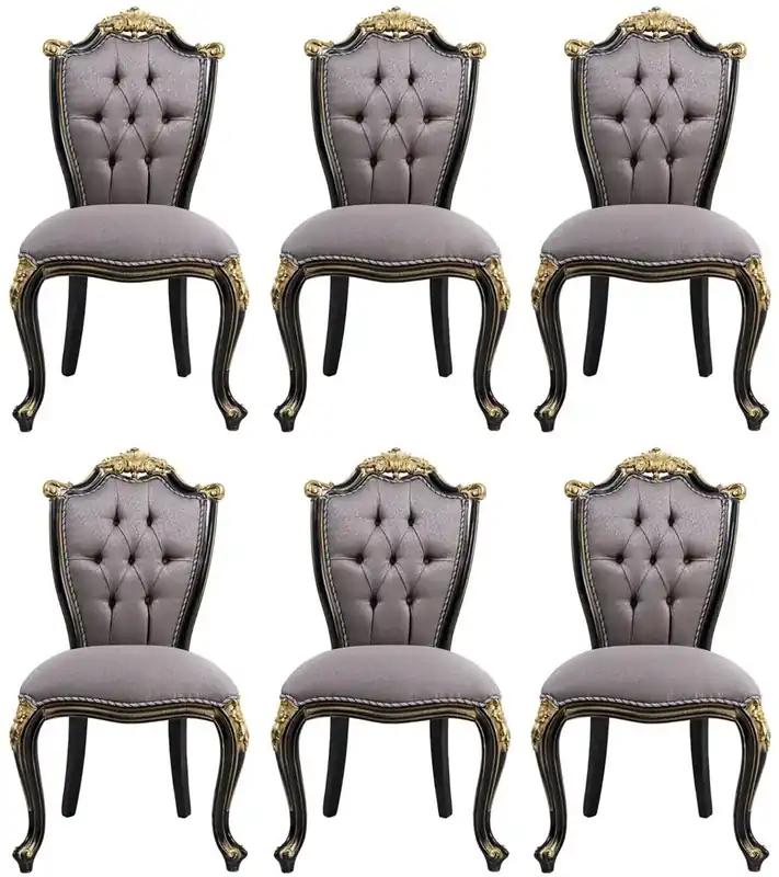 Casa Padrino ensemble de chaises de salle à manger baroque de luxe argent / noir / or - Ensemble de 6 chaises de cuisine fait main - Mobilier de salle à manger baroque - Noble & Splendid Markenware