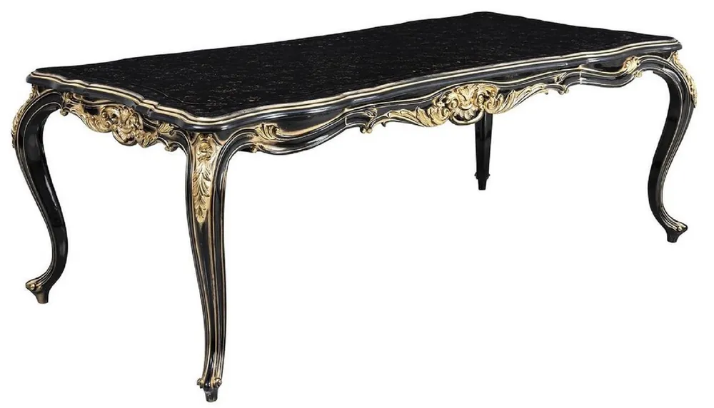 Casa Padrino table de salle à manger baroque de luxe noir / or - Table de salle à manger en bois massif noble - Meubles de salle à manger baroques - Noble et Magnifique Preisknaller