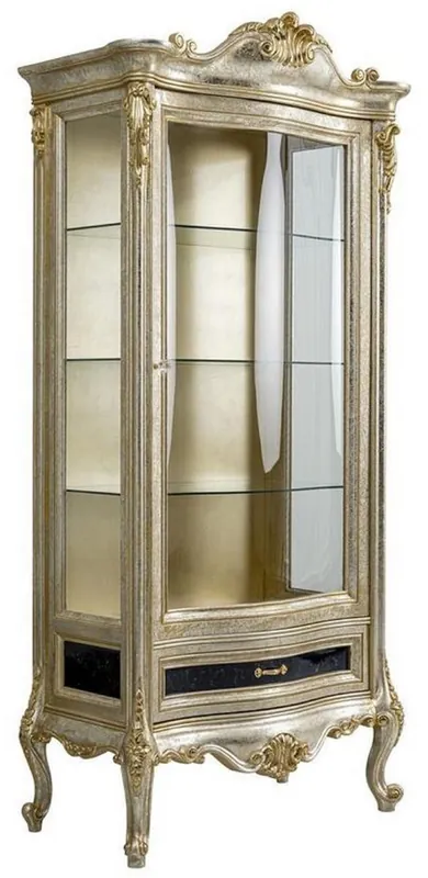 Casa Padrino armoire vitrine baroque de luxe argent / or - Vitrine fait main en bois massif - Meuble de salon baroque Direktkauf