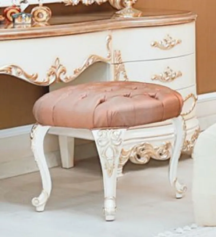 Bestseller Casa Padrino tabouret baroque de luxe rose / blanc / cuivre - Tabouret baroque fait main - Mobilier baroque de haute qualité