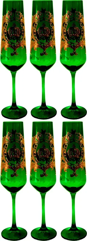 Preisknaller Pompöös by Casa Padrino ensemble de verres à champagne de luxe vert foncé / or Ø 6 x H. 25 cm - Verres à champagne plaqués or 24 carats - Verres pompeux dessinés par Harald Glööckler