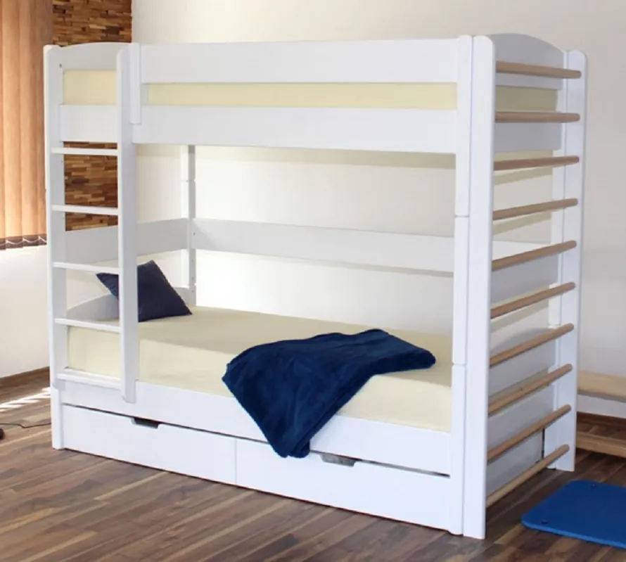 Schneller Versand Casa Padrino lit superposé pour enfants de luxe en bois massif blanc / naturelle 211 x 98 x H. 185 cm - Lit d'enfant multifonctionnel avec échelle et barres murales - Mobilier de chambre d'enfant