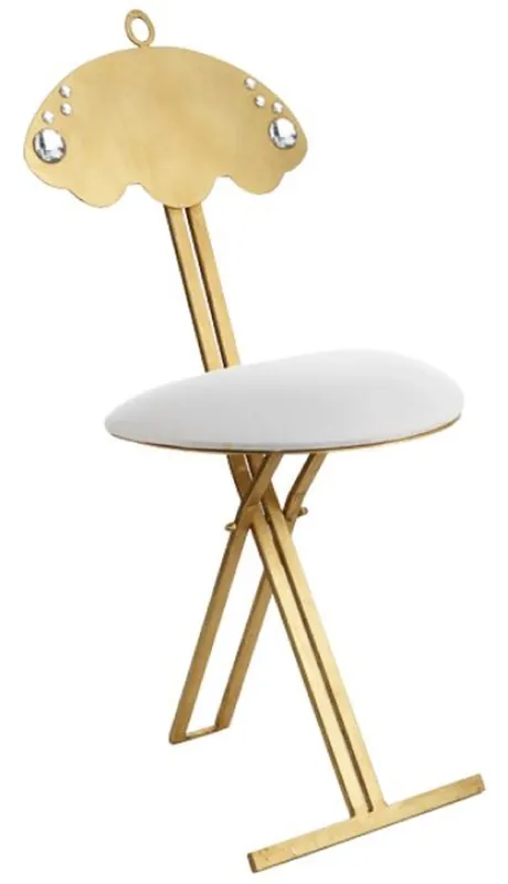 Sonderangebot Casa Padrino chaise pliante de luxe or / blanc 42 x 32 x H. 88 cm - Chaise en métal rembourrée avec verre cristal Swarovski - Mobilier de Luxe