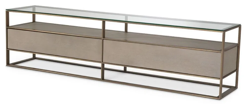Casa Padrino Cabinet de Télévision de Luxe 220 x 46 x H. 56,5 cm - Buffet avec Plateau en Verre et 2 Tiroirs - Meubles de Salon de Luxe Sofort Bestellen