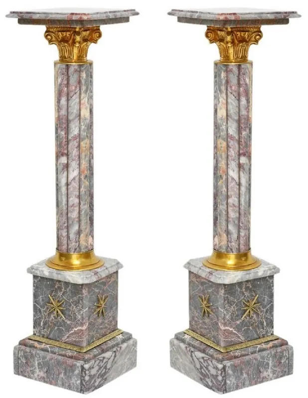Casa Padrino ensemble de piliers baroques en marbre gris / or - Magnifiques piliers décoratifs de style baroque - Accessoires de décoration baroques - Noble & Magnifique Echt