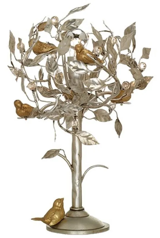 Top-Angebot Casa Padrino lampe de table luxe arbre & oiseaux argent / or Ø 36 x H. 56 cm - Lampe de bureau moderne en métal avec verre cristal Swarovski - Lampe d'Hôtel & Restaurant