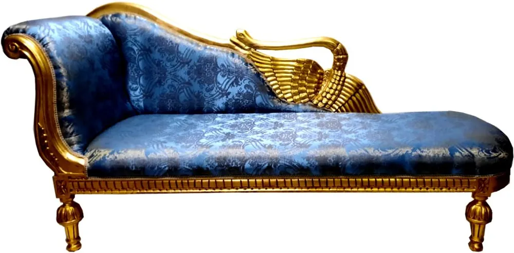 Sichere Zahlung Casa Padrino chaise longue baroque motif bleu / or - ailes dorées - meubles de style ancien