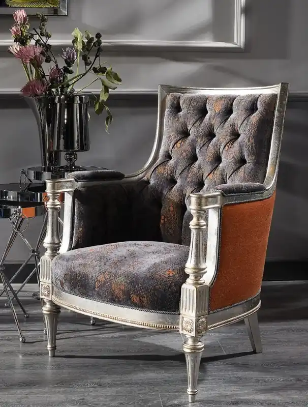 Schnäppchen Casa Padrino fauteuil baroque de luxe violet / orange / argent - Fauteuil de salon fait main de style baroque - Mobilier de salon baroque
