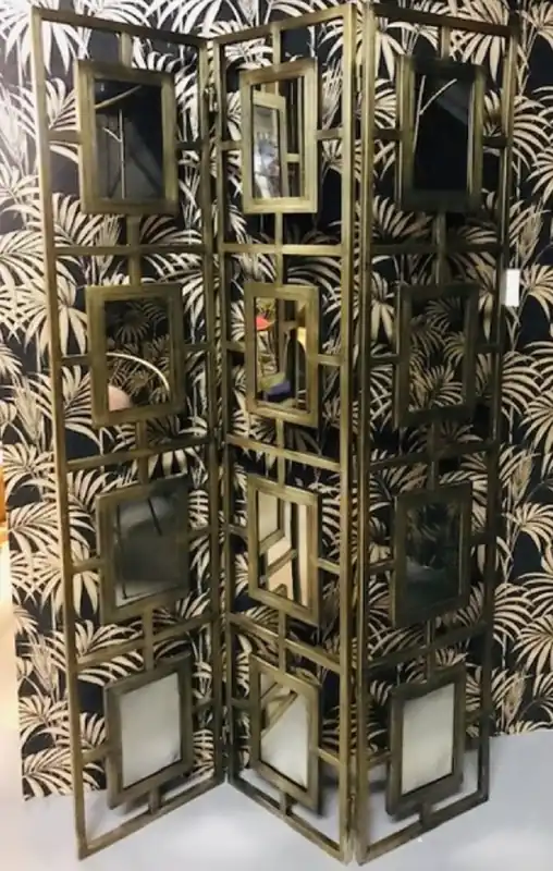 Casa Padrino meuble de séparation de luxe laiton 115 x 2 x H. 183 cm - Paravent métal pliable avec miroir - Mobilier de chambre - Mobilier d'hôtel - Dollection de luxe Nur Für Kurze Zeit