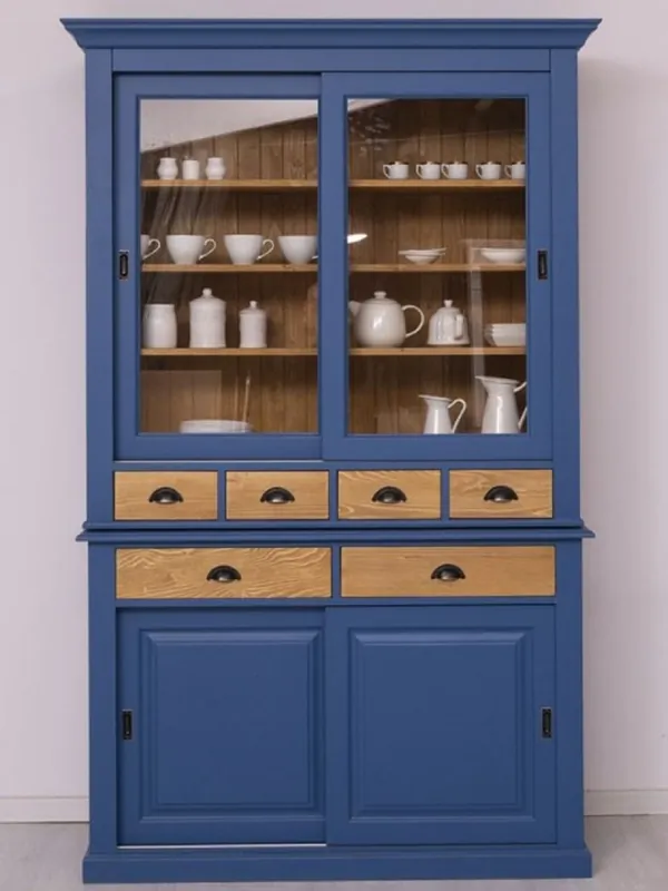 Casa Padrino cabinet de salle à manger de style campagnard bleu / naturelle 142 x 48 x H. 225 cm - Cabinet de cuisine en bois massif - Meuble de salle à manger de style campagnard Jetzt Bestellen