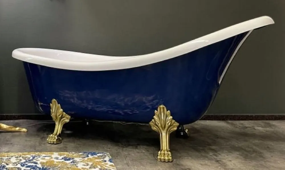 Aktuell Casa Padrino baignoire Art Nouveau de luxe bleu saphir / blanc / or 174 x 83 x H. 81 cm - Baignoire Rétro Autoportante avec Pieds de Lion - Meubles de Salle de Bain Rétro