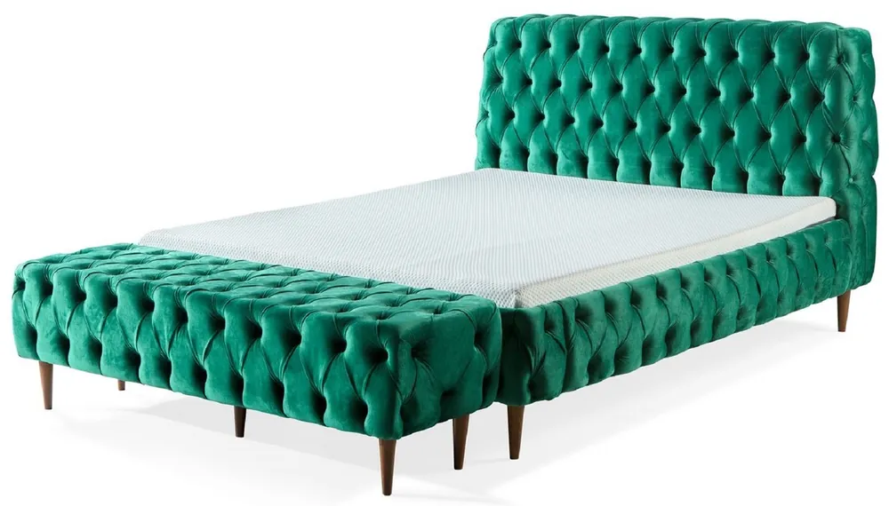Casa Padrino lit double Chesterfield de luxe vert / marron - Différentes Tailles - Lit moderne avec matelas et banc - Mobilier de Chambre Sonderaktion
