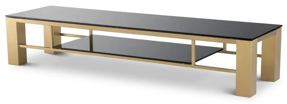 Knallerangebot Casa Padrino armoire TV luxe laiton / noir 195 x 55 x H. 38 cm - Buffet inox avec plateaux en verre - Meuble de salon luxe