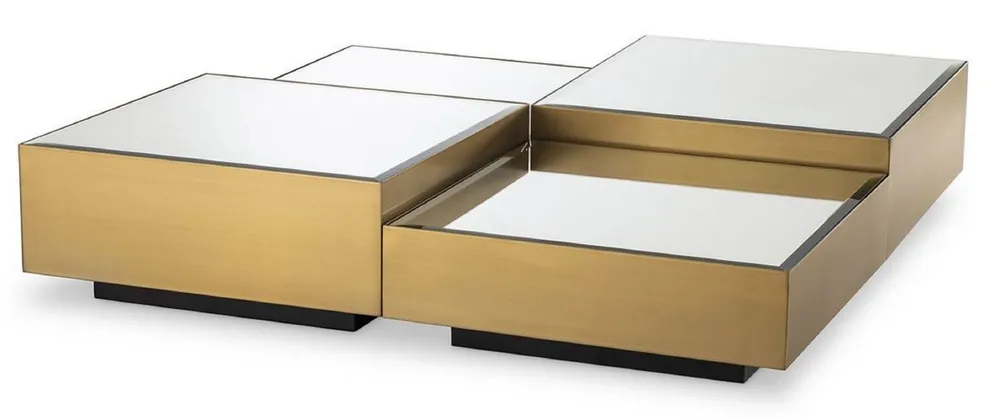 Beliebt Casa Padrino ensemble de table basse de luxe en acier inoxydable avec plateaux en verre miroir laiton / noir - Meubles de Salon - Meubles de Luxe
