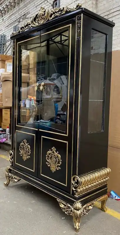 Casa Padrino armoire vitrine baroque de luxe noir / or - Vitrine baroque somptueuse avec 2 portes en verre - Meubles Baroques Nobles Schneller Versand
