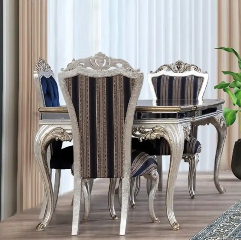 Casa Padrino table de salle à manger baroque de luxe noir / or / argent - Table de salle à manger en bois massif noble avec verre miroir - Meubles de salle à manger baroques - Noble et Magnifique Jetzt Kaufen