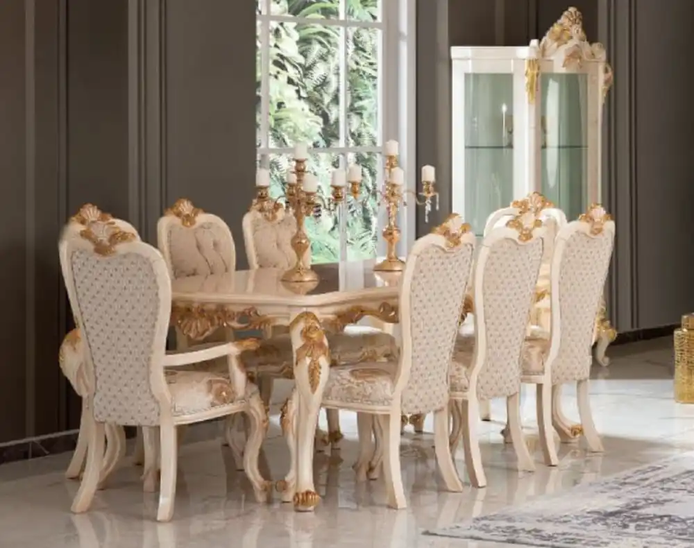 Casa Padrino ensemble de salle à manger baroque de luxe blanc / or - 1 Table à Manger & 8 Chaises à Manger - Magnifique mobilier de salle à manger de style baroque Neu Im Sortiment