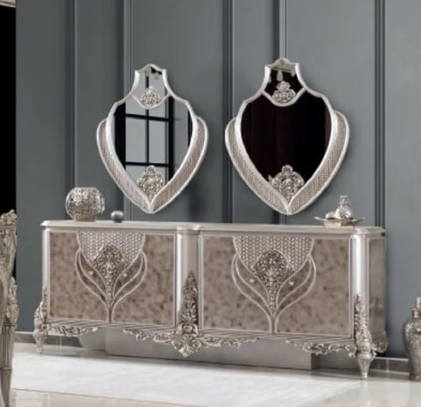 Casa Padrino ensemble de meubles baroques de luxe argent - 1 Buffet & 2 Miroirs - Meubles fait main de style baroque - Noble & Magnifique Heißes Angebot