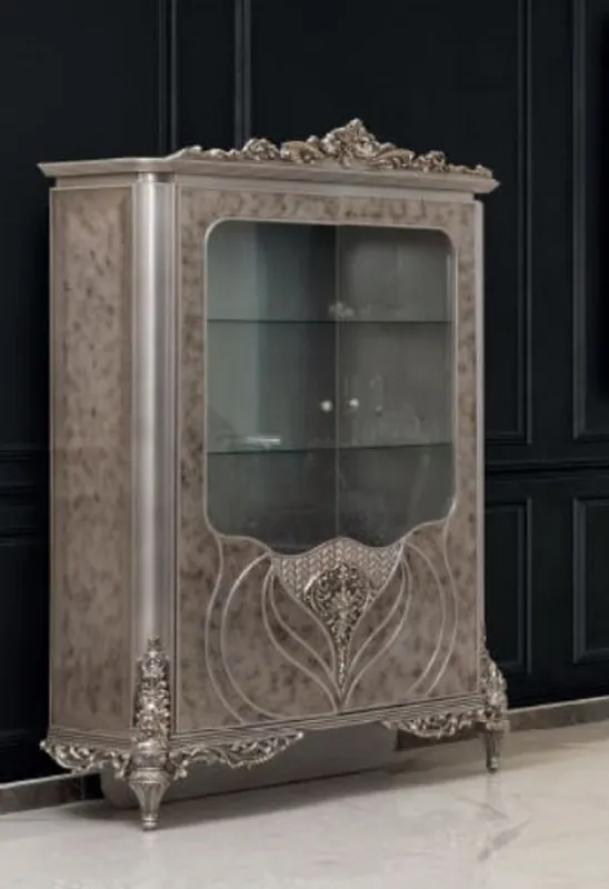 Casa Padrino armoire vitrine baroque de luxe argent - Vitrine fait main en bois massif - Magnifique meuble baroque Rabatt