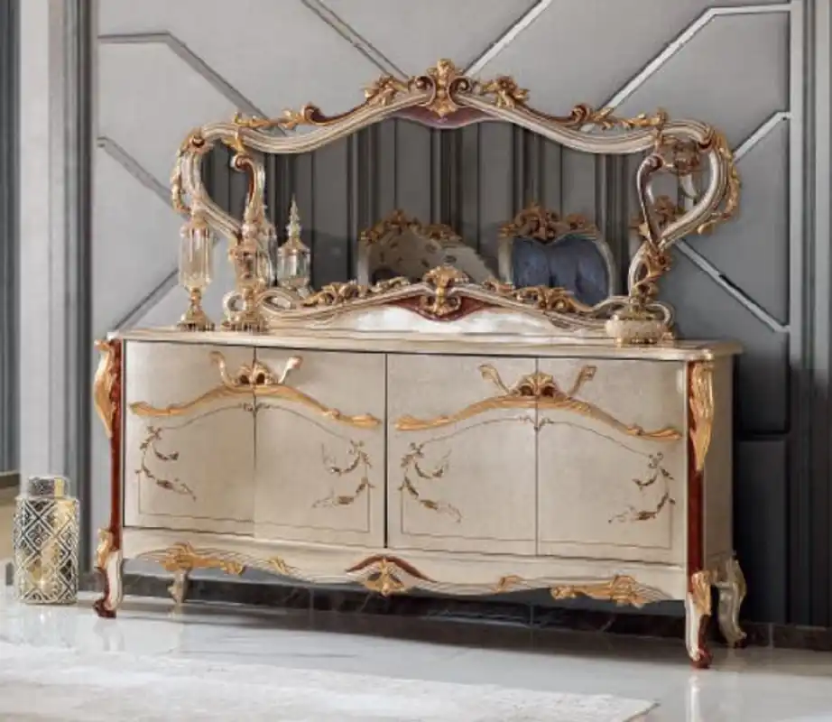 Heißes Angebot Casa Padrino ensemble de meubles baroques de luxe buffet avec miroir argent / marron / or - Magnifique armoire en bois massif avec miroir mural élégant - Meubles de style baroque