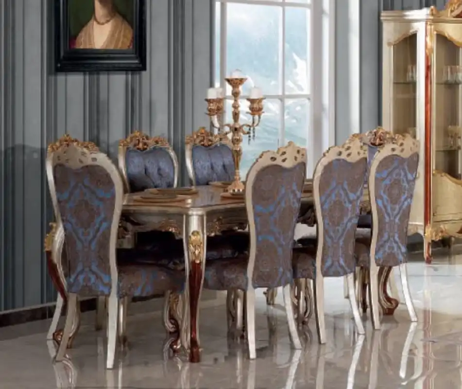 Casa Padrino ensemble de salle à manger baroque de luxe bleu / argent - 1 Table à Manger & 8 Chaises à Manger - Magnifique mobilier de salle à manger de style baroque Top-Preis
