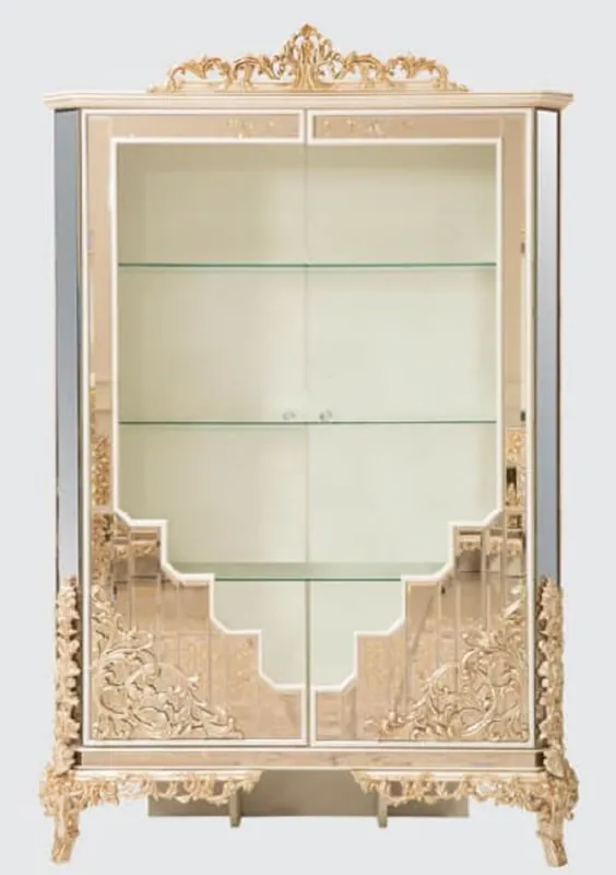 Günstig Casa Padrino armoire vitrine baroque de luxe blanc / or - Vitrine fait main en bois massif avec 2 portes - Magnifique meuble baroque