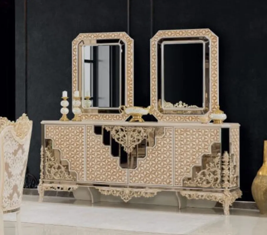 Direktkauf Casa Padrino ensemble de meubles baroques de luxe blanc / or - 1 Buffet & 2 Miroirs - Meubles fait main de style baroque - Noble & Magnifique