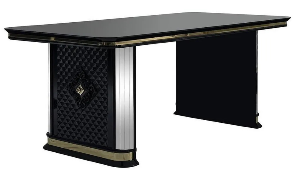 Casa Padrino table de salle à manger Art Déco de luxe noir / or - Table de cuisine en bois massif fait main avec verre miroir - Mobilier de Salle à Manger Art Déco Aktuell