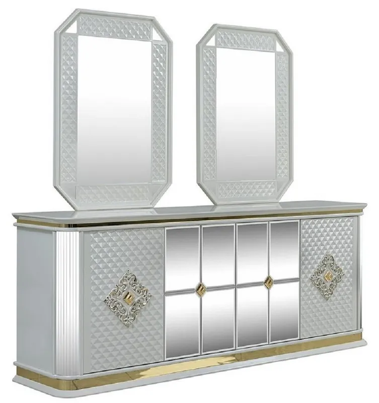 Casa Padrino Ensemble de Meubles Art Déco de Luxe Blanc / Or - 1 Buffet & 2 Miroirs - Noble & Magnifique Must-Have