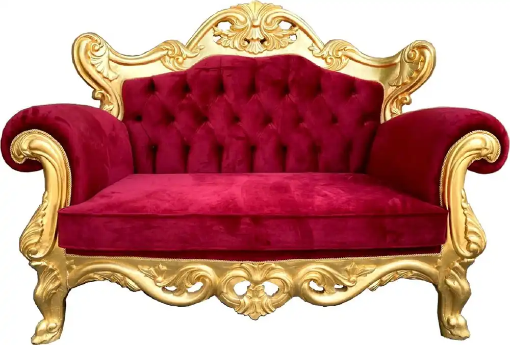 Must-Have Casa Padrino canapé baroque luxe 2 places bordeaux rouge / or - Magnifique canapé de salon fait main de style baroque - Mobilier de salon baroque
