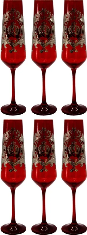 Pompöös by Casa Padrino ensemble de verres à champagne de luxe bordeaux rouge / argent Ø 6 x H. 25 cm - Verres champagne avec revêtement en platine - Verres pompeux dessinés par Harald Glööckler Must-Have