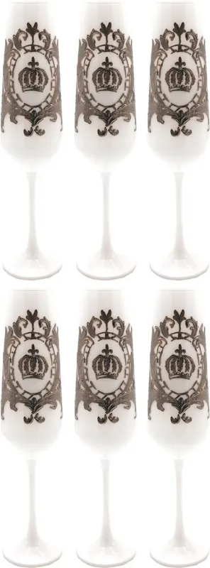 Pompöös by Casa Padrino ensemble de verres à champagne de luxe blanc / argent Ø 6 x H. 25 cm - Verres champagne avec revêtement en platine - Verres pompeux dessinés par Harald Glööckler Geprüft
