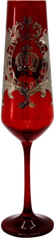 Must-Have Pompöös by Casa Padrino verre à champagne de luxe avec revêtement en platine noble bordeaux rouge / argent Ø 6 x H. 25 cm - Verre à champagne Pompöös conçu par Harald Glööckler