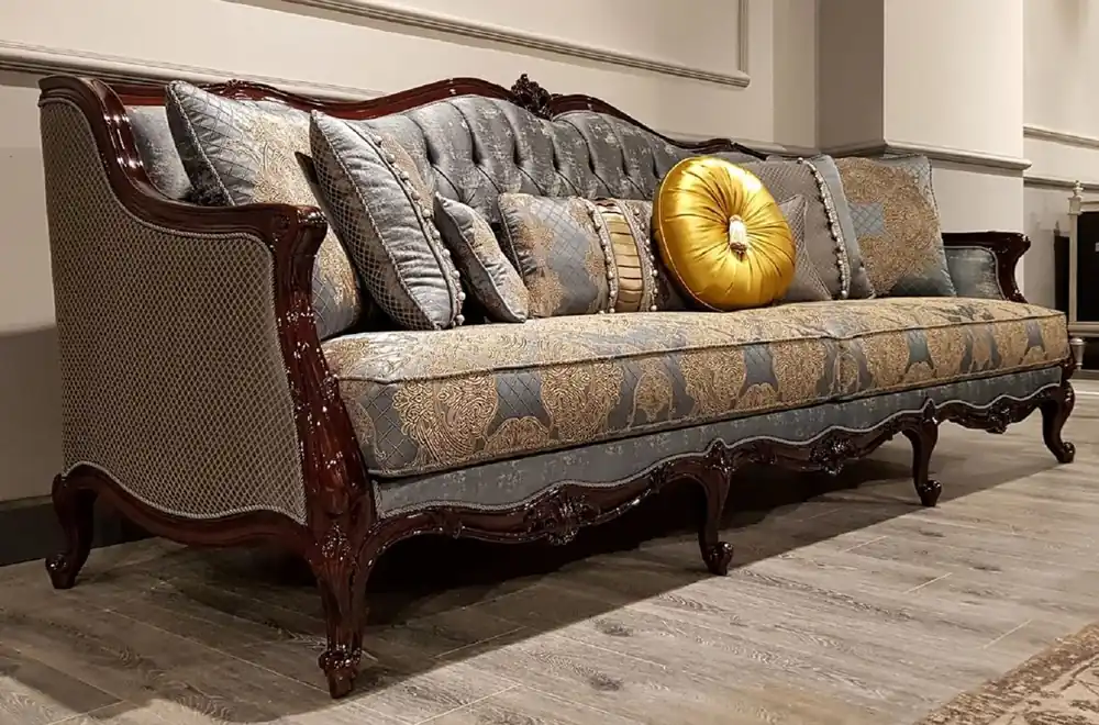 Casa Padrino canapé baroque de luxe argent / beige / marron foncé - Magnifique canapé de salon avec motif élégant - Meubles Baroques Ausverkauf