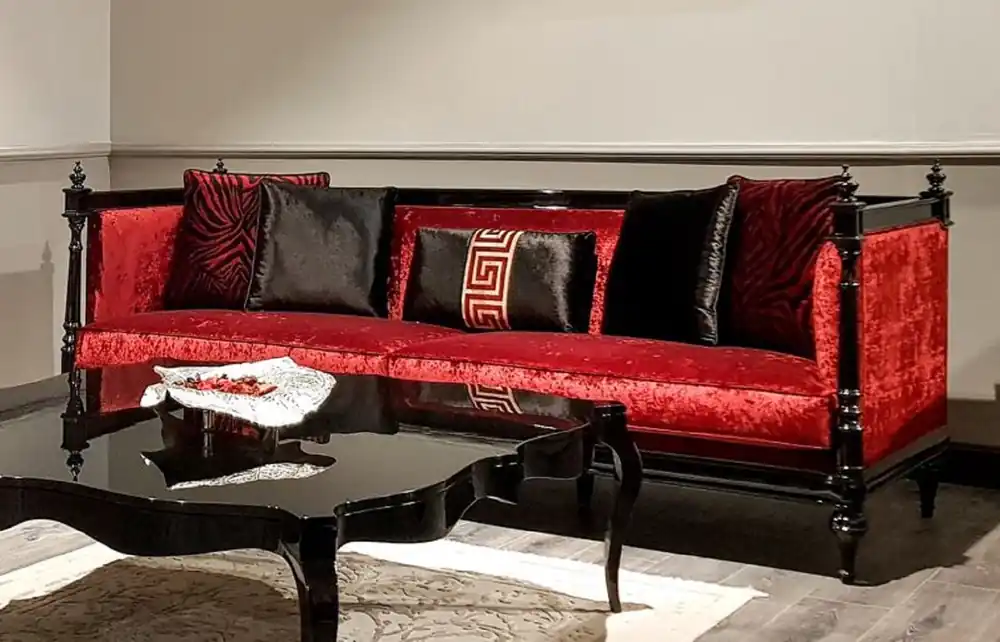 Letzte Chance Casa Padrino canapé baroque de luxe rouge / noir - Canapé de salon fait main de style baroque - Meubles de salon baroques nobles