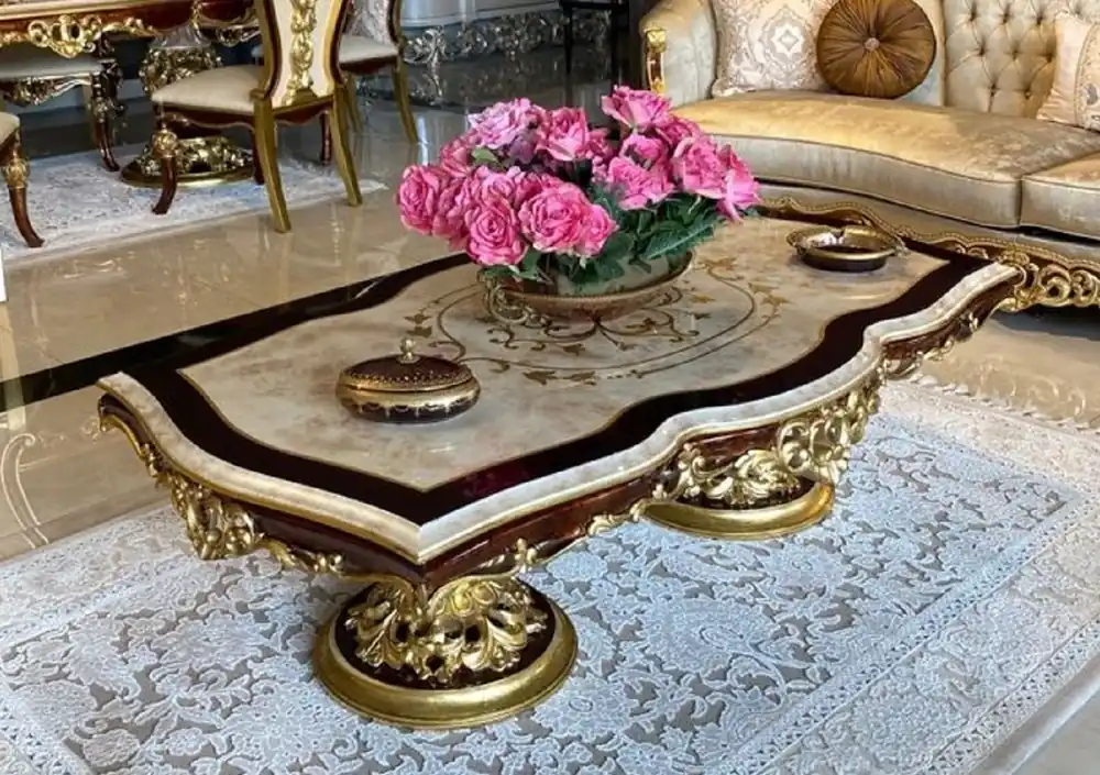 Preis Gesenkt Casa Padrino table basse baroque de luxe blanc / marron / or - Table en bois massif fait main de style baroque - Meubles de salon baroques - Noble & Magnifique