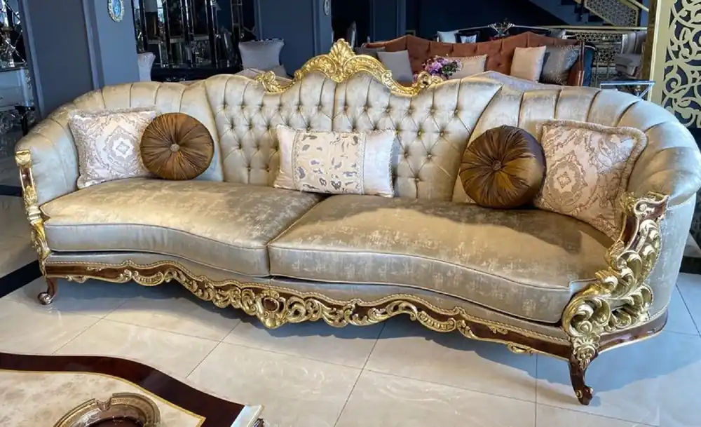 Markenware Casa Padrino canapé baroque de luxe argent / marron / or - Magnifique canapé de salon de style baroque - Meuble de salon baroque